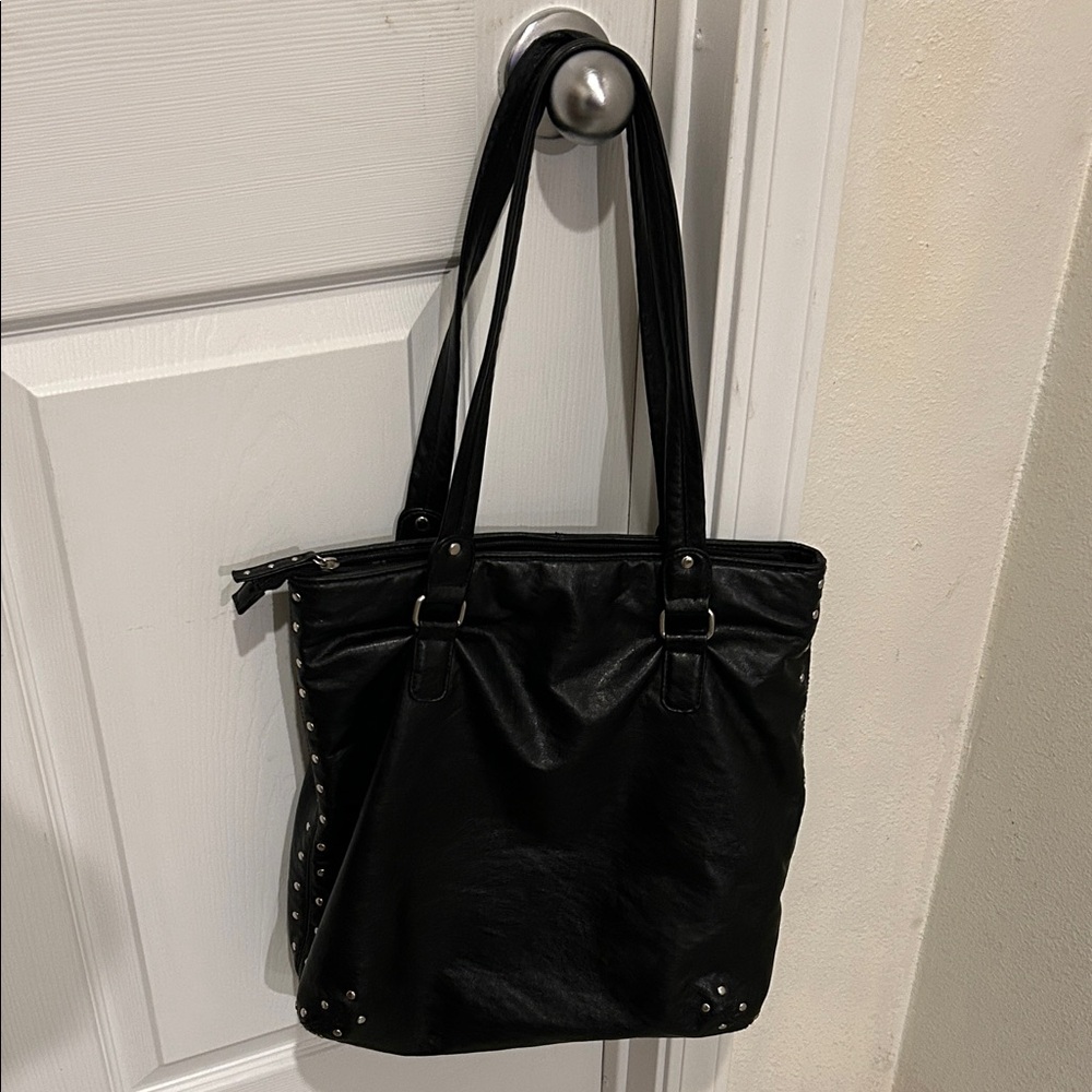 Black Studded Leather Tote - Picture 5 of 12
